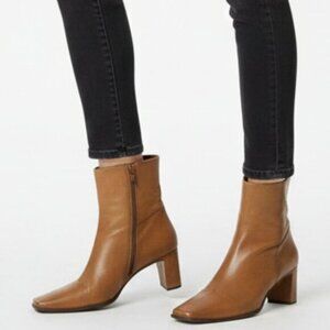 Aldo Vintage Genuine Leather Women's Cognac Square Toe Ankle Boots - Size 39